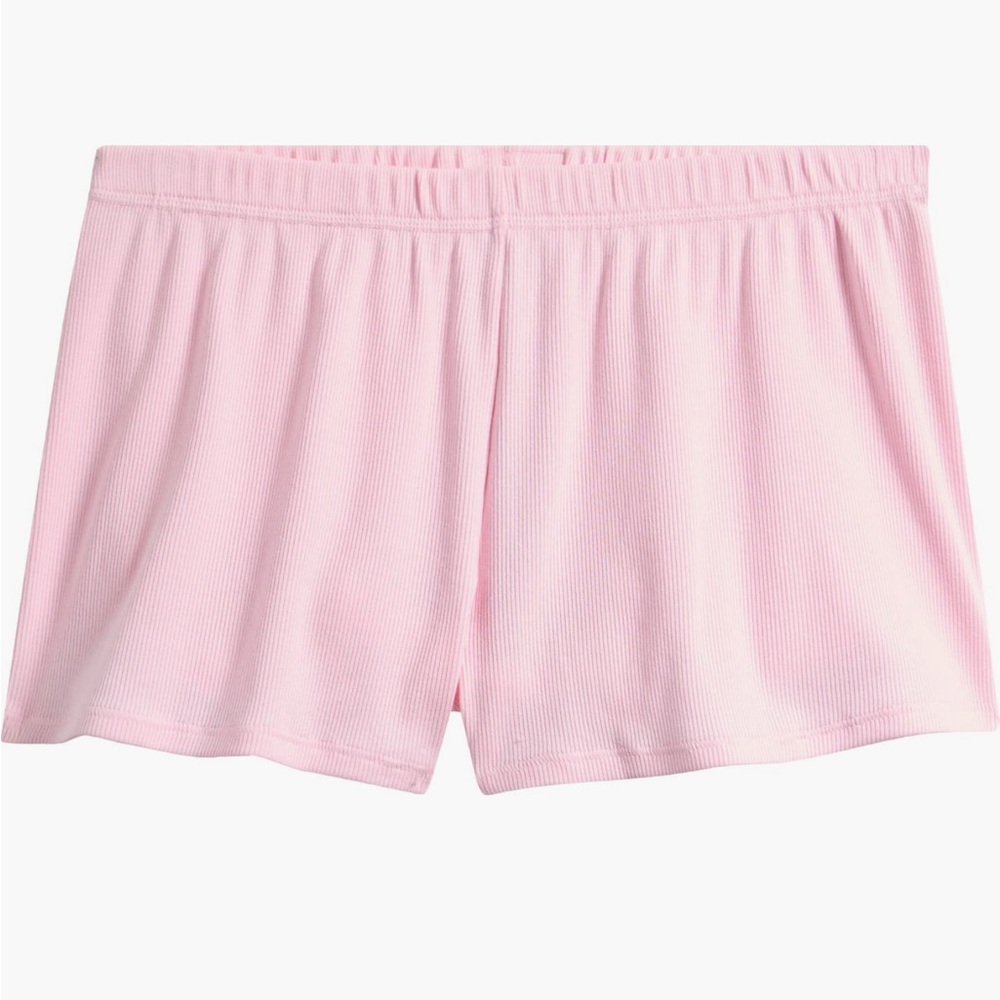 SKIMS Stretch Cotton Rib Loose Shorts | Cherry Blossom | Size XXS